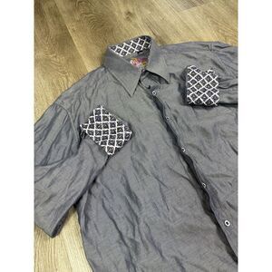 ROBERT GRAHAM Dress Shirt Mens Large Gray Flip Cuff Classic Long Sleeve